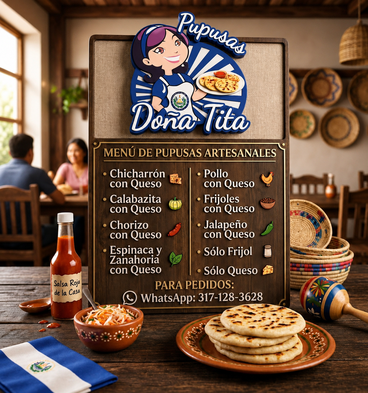 Menú completo Pupusas Doña Tita con todos los sabores